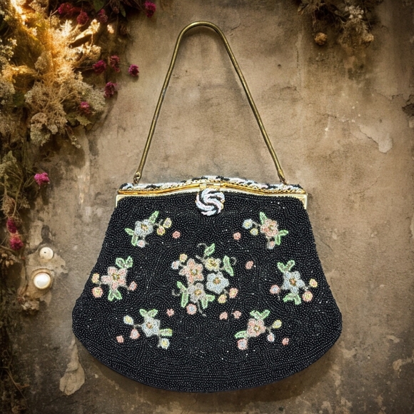 1940s beaded floral purse, Birks, made in France - Picture 2 of 12